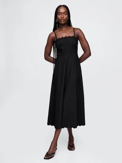 Gap Linen-blend Scalloped Midi Dress In Black