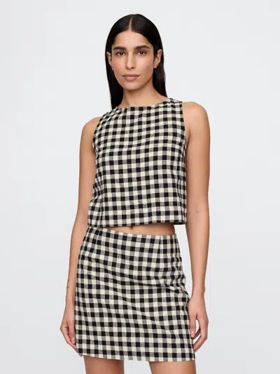 Gap Linen-blend Shell Tank Top In Black Gingham