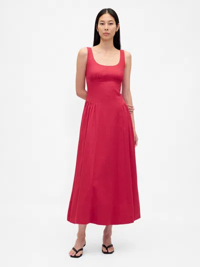 Gap Linen-blend Shirred Maxi Dress In Red