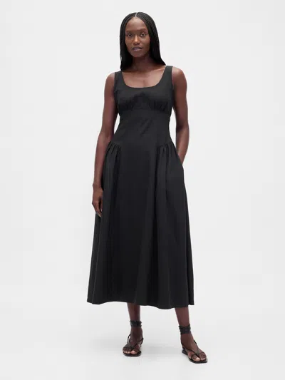 Gap Linen-blend Shirred Maxi Dress In Black