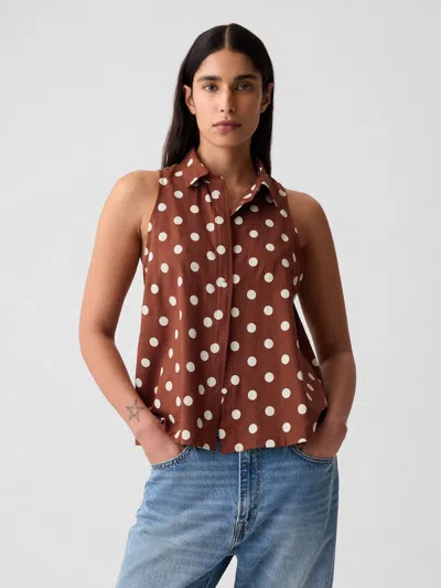 Gap Linen-blend Shirt In Brown & White Polka Dot