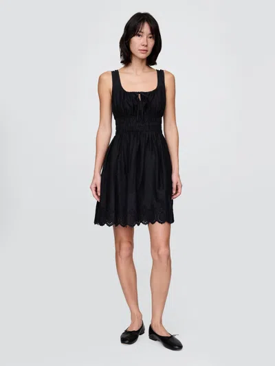 Gap Linen-blend Smocked Mini Dress In Black