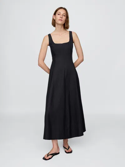 Gap Linen-blend Square-neck Maxi Dress In Black