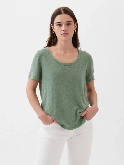 Gap Linen-blend T-shirt In Laurel Wreath Green