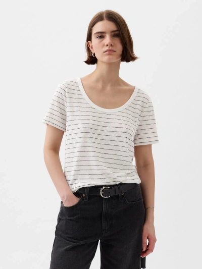 Gap Linen-blend T-shirt In White & Black Stripe