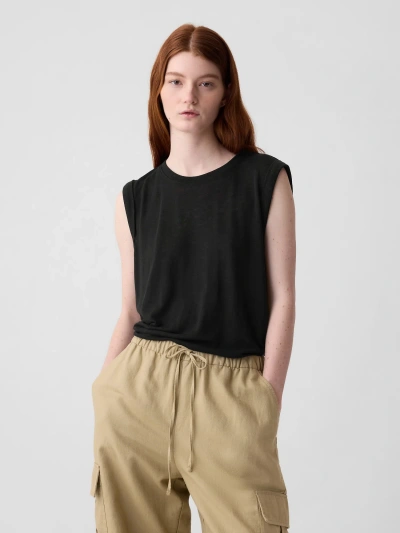 Gap Linen-blend Tank Top In Black