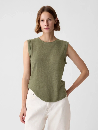 Gap Linen-blend Tank Top In Olive Green