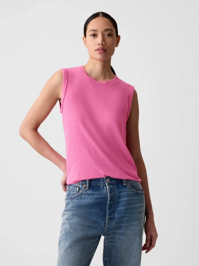 Gap Linen-blend Tank Top In Standout Pink