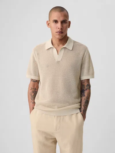Gap Linen-blend Textured Polo Shirt Shirt In Bedrock Beige
