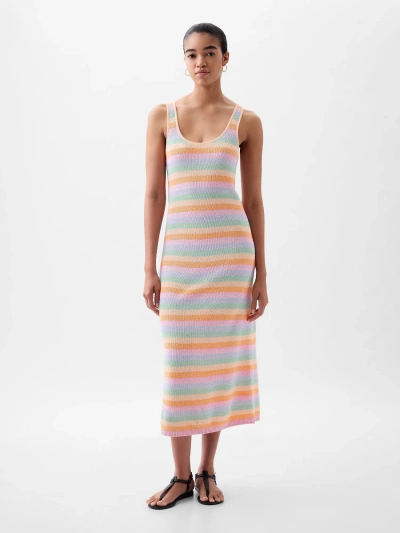 Gap Linen-blend Textured Sweater Midi Dress In Multi Color Stripe
