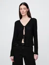Gap Linen-blend Tie-front Cardigan In Black