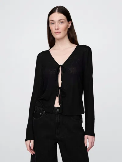 Gap Linen-blend Tie-front Cardigan In Black