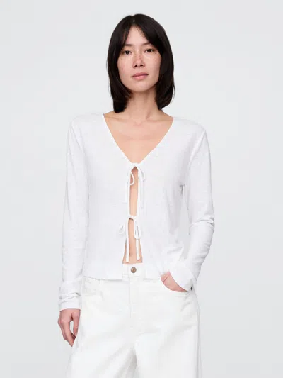 Gap Linen-blend Tie-front Cardigan In Fresh White