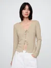 Gap Linen-blend Tie-front Cardigan In Khaki Tan
