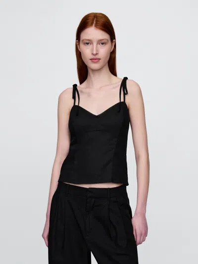 Gap Linen-blend Tie-strap Cami In Black