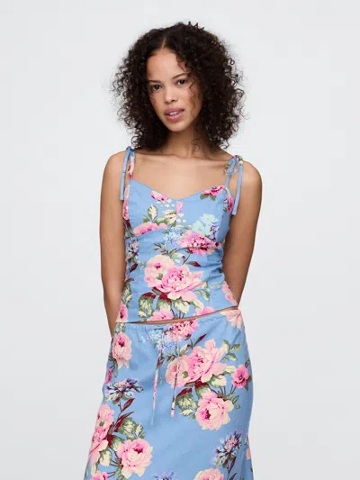 Gap Linen-blend Tie-strap Cami In Blue Multi Floral