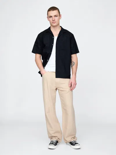Gap Linen-cotton '90s Loose Herringbone Pants In Bedrock