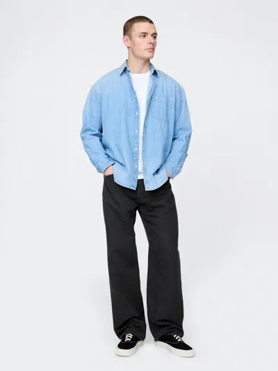 Gap Linen-cotton '90s Loose Herringbone Pants In Black