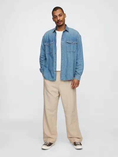 Gap Linen-cotton '90s Loose Pleated Khakis In Oatmeal