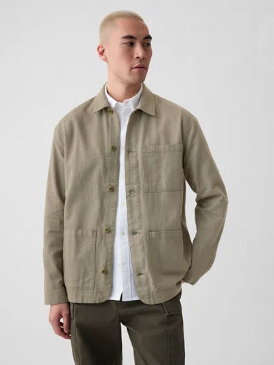 Gap Linen-cotton Chore Jacket In Olive Green
