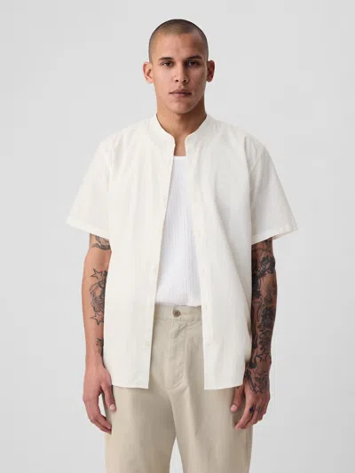 Gap Linen-cotton Collarless Shirt In Off White