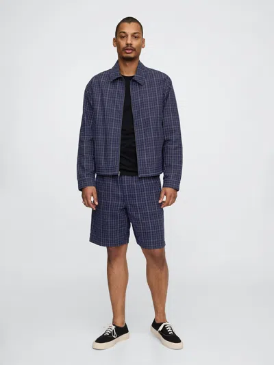 Gap Linen-cotton Easy Shorts In Blue Plaid