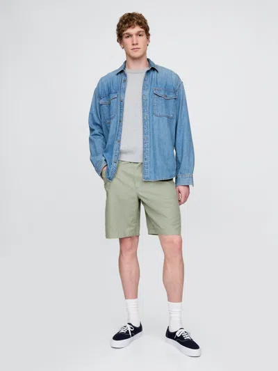 Gap Linen-cotton Easy Shorts In Gasoline Green