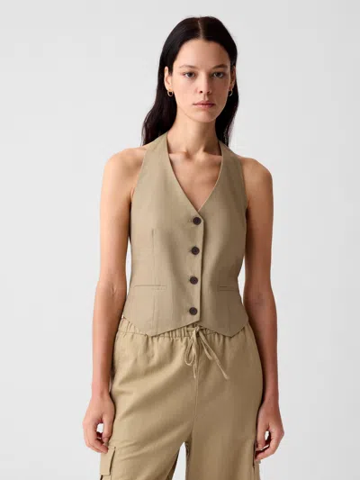 Gap Linen-cotton Halter Vest In Iconic Khaki Tan
