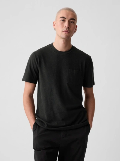 Gap Linen-cotton Pocket T-shirt In Black