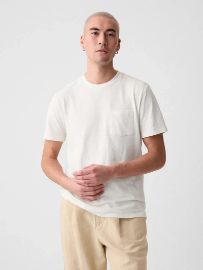 Gap Linen-cotton Pocket T-shirt In Off White