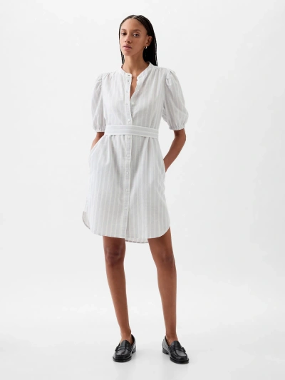 Gap Linen-cotton Puff Sleeve Mini Shirtdress In Light Blue Stripe