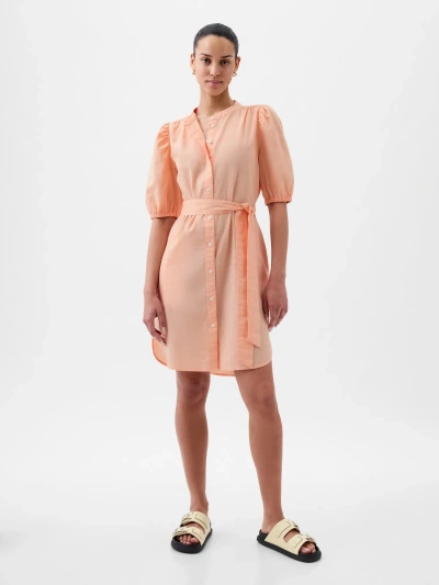 Gap Linen-cotton Puff Sleeve Mini Shirtdress In Peach Parfait Orange