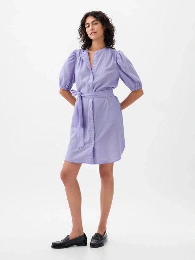 Gap Linen-cotton Puff Sleeve Mini Shirtdress In Purple Lavender