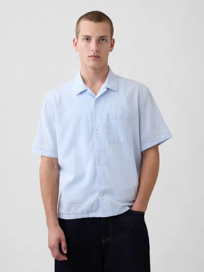 Gap Linen-cotton Relaxed Straight-hem Shirt In Blue