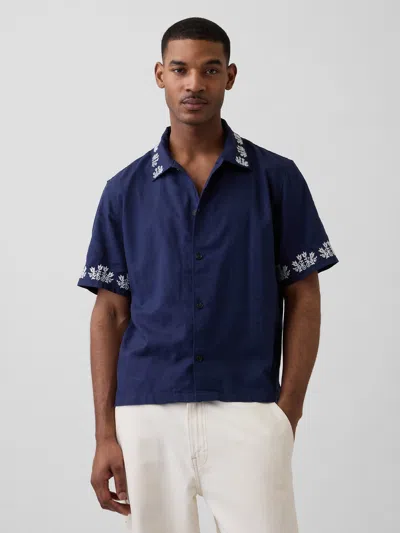 Gap Linen-cotton Relaxed Straight-hem Shirt In Blue