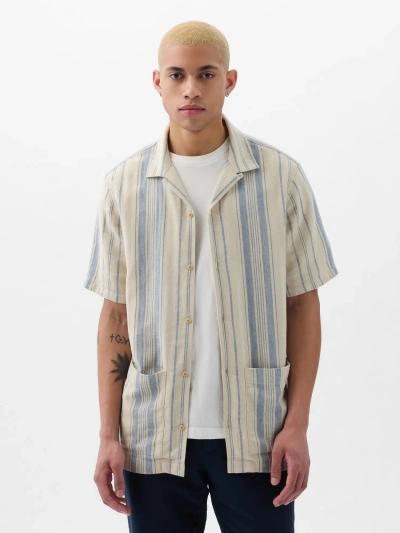 Gap Linen-cotton Resort Shirt In Blue Stripe
