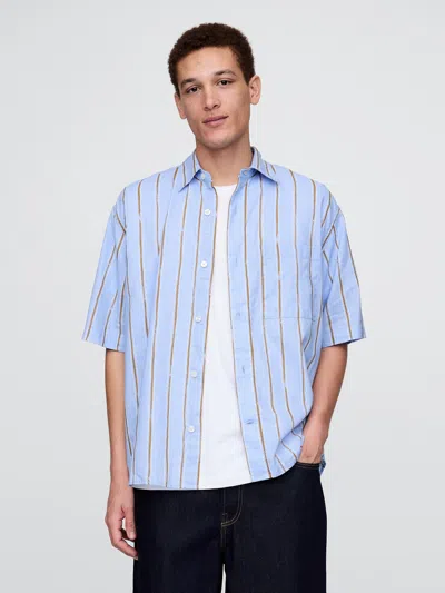 Gap Linen-cotton Shirt In Blue Brown Striped
