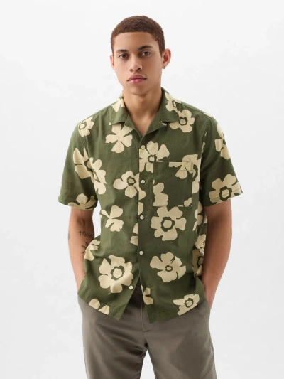 Gap Linen-cotton Shirt In Green Floral