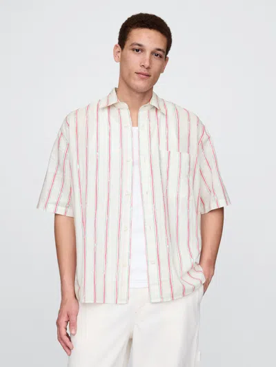 Gap Linen-cotton Shirt In Green White Stripe