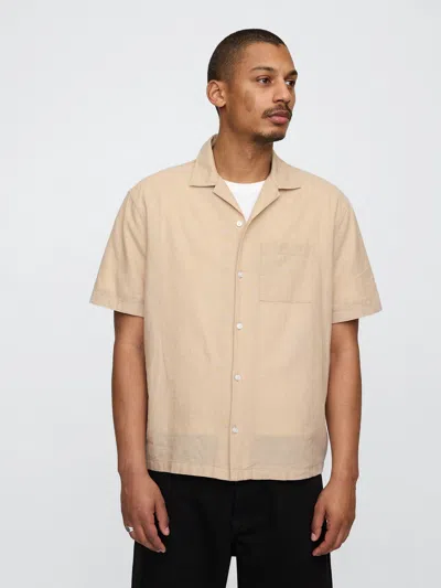 Gap Linen-cotton Shirt In Oatmeal