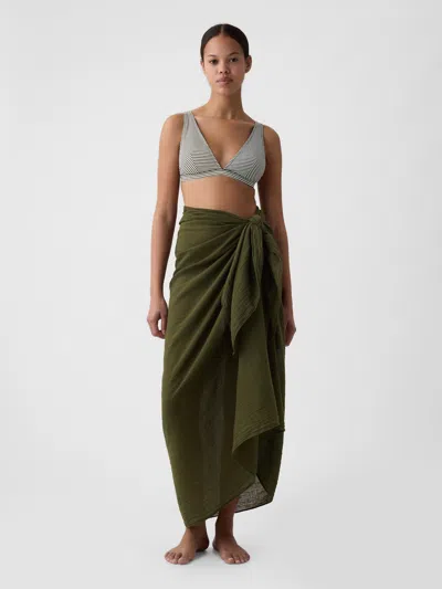 Gap Linen-cotton Textured Sarong In Olive Night