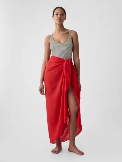Gap Linen-cotton Textured Sarong In Slipper Red