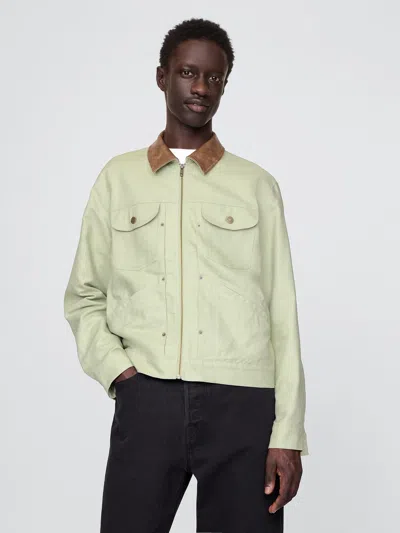 Gap Linen-cotton Trucker Jacket In Green