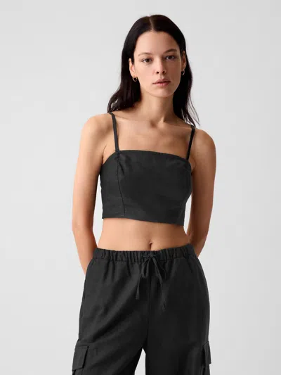 Gap Linen-cotton Ultra Cropped Cami In Black