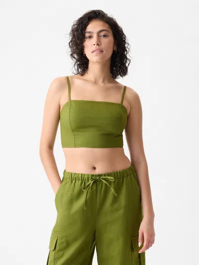 Gap Linen-cotton Ultra-cropped Cami In Calla Green
