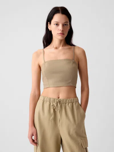 Gap Linen-cotton Ultra Cropped Cami In Iconic Khaki Tan