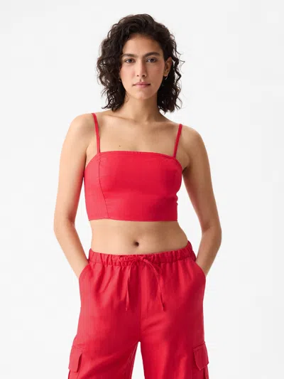 Gap Linen-cotton Ultra-cropped Cami In Slipper Red