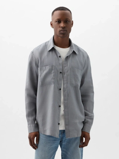 Gap Linen-cotton Shirt In Crystal Blue Dusk