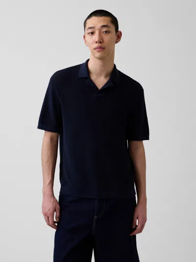 Gap Linen-blend Camp Polo Shirt Sweater Shirt In Blue