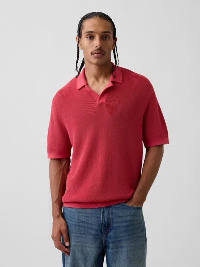 Gap Linen-blend Camp Polo Shirt Sweater Shirt In Red